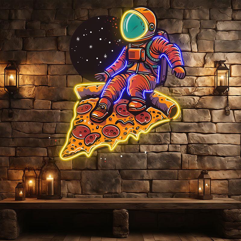Astronaut Sitting on Pizza Slice – Creative LED Neon Wall Decor