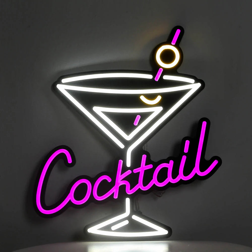 Cocktail Martini LED Neon Sign – Pink & White Bar Wall Light