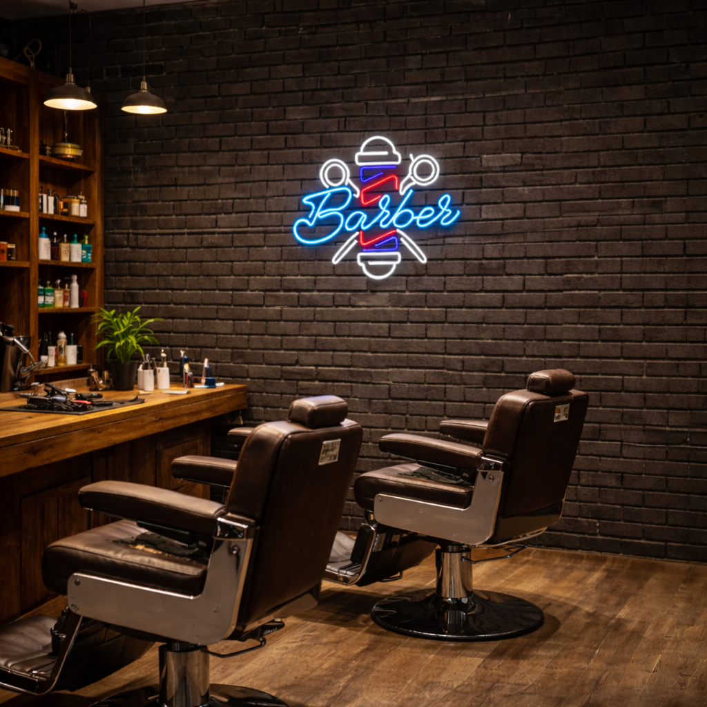 Custom LED Neon Barber Sign – Modern Barbershop Wall Decor