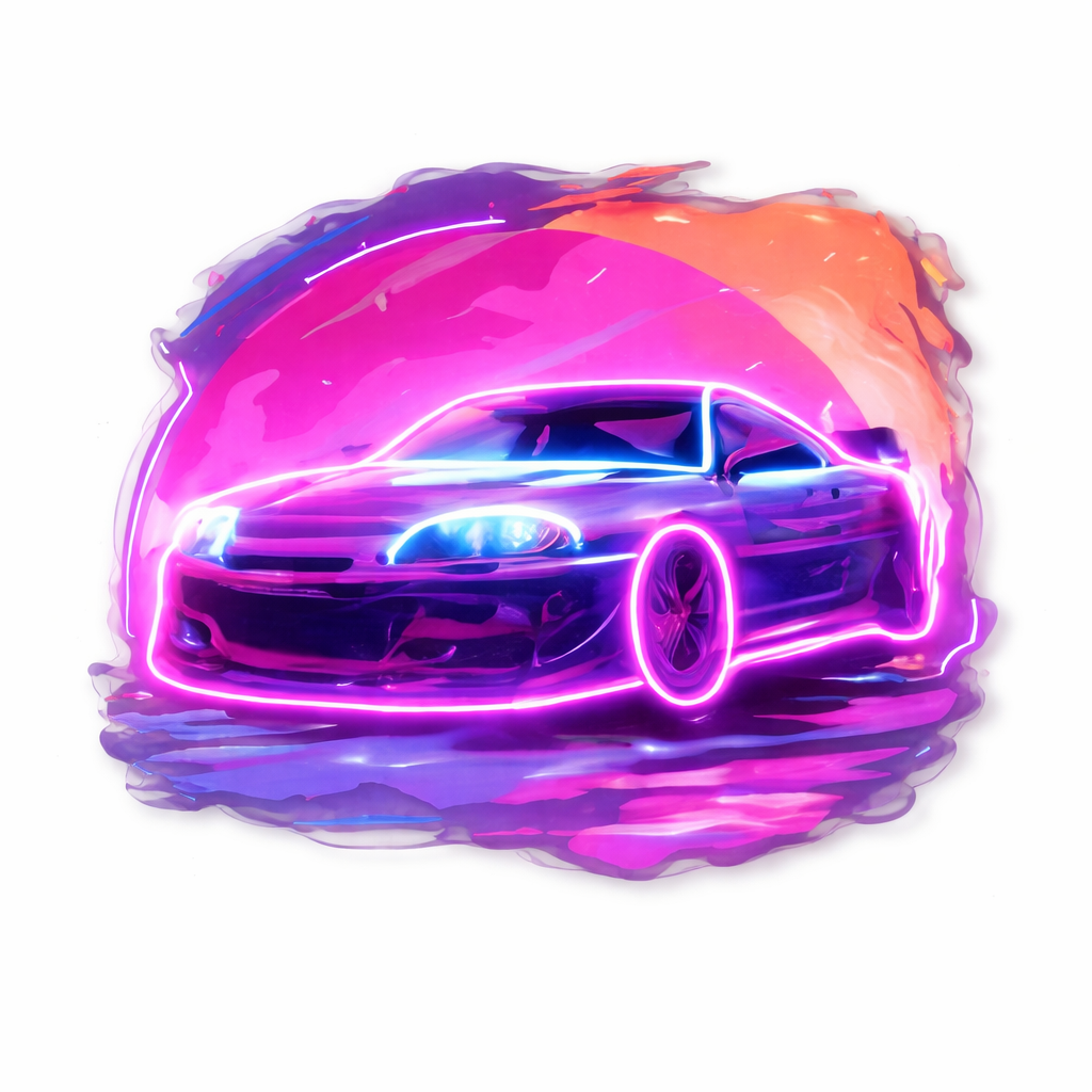 UV Print Neon Sports Car LED Wall Art – RGB Cyberpunk Car Decor for Gaming & Bedrooms