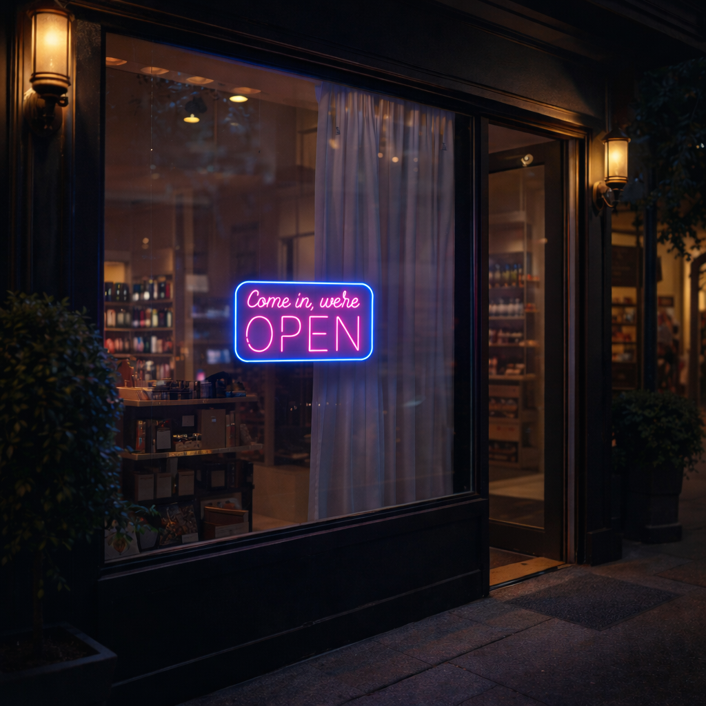 Come In, We’re OPEN Neon Sign – Modern Reception & Storefront LED Light
