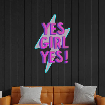 Yes Girl Yes Premium Neon Wall Art – Empowering Neon Quote Decor for Bedrooms & Creative Spaces