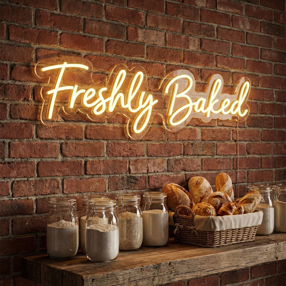 Freshly Baked LED Neon Sign – Warm White Bakery Wall Decor