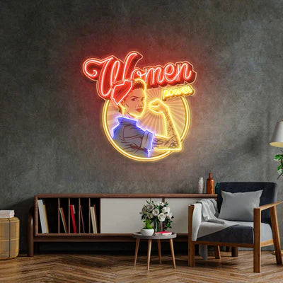 Women Power Premium Artwork Neon Wall Art – UV Print Empowerment Neon Decor for Modern Spaces