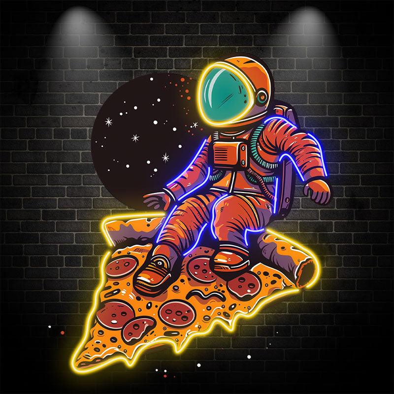Astronaut Sitting on Pizza Slice – Creative LED Neon Wall Decor