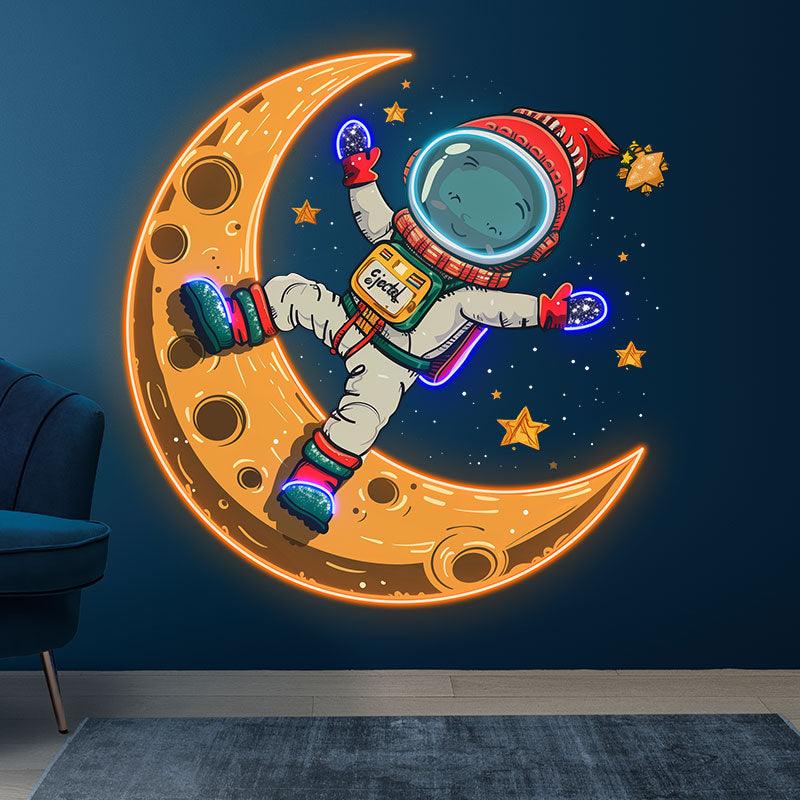 Astronaut on the Moon LED Neon Wall Art – Space-Themed Neon Decor for Kids’ Rooms & Creative Spaces