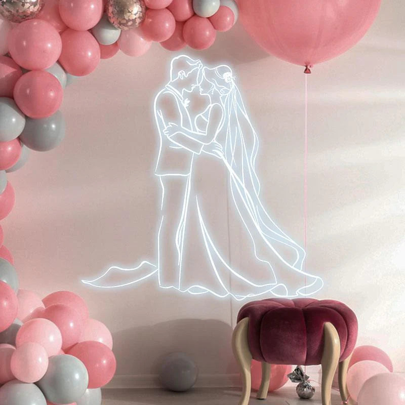 Couple Silhouette LED Neon Wall Art – Romantic Wedding Neon Decor for Bedrooms & Celebrations