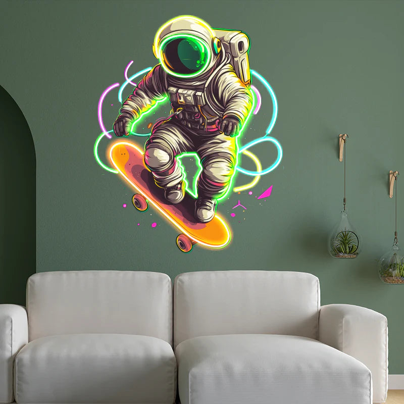 Astronaut Skateboard Premium Neon Wall Art – Space Neon Decor for Gaming Rooms & Modern Interiors