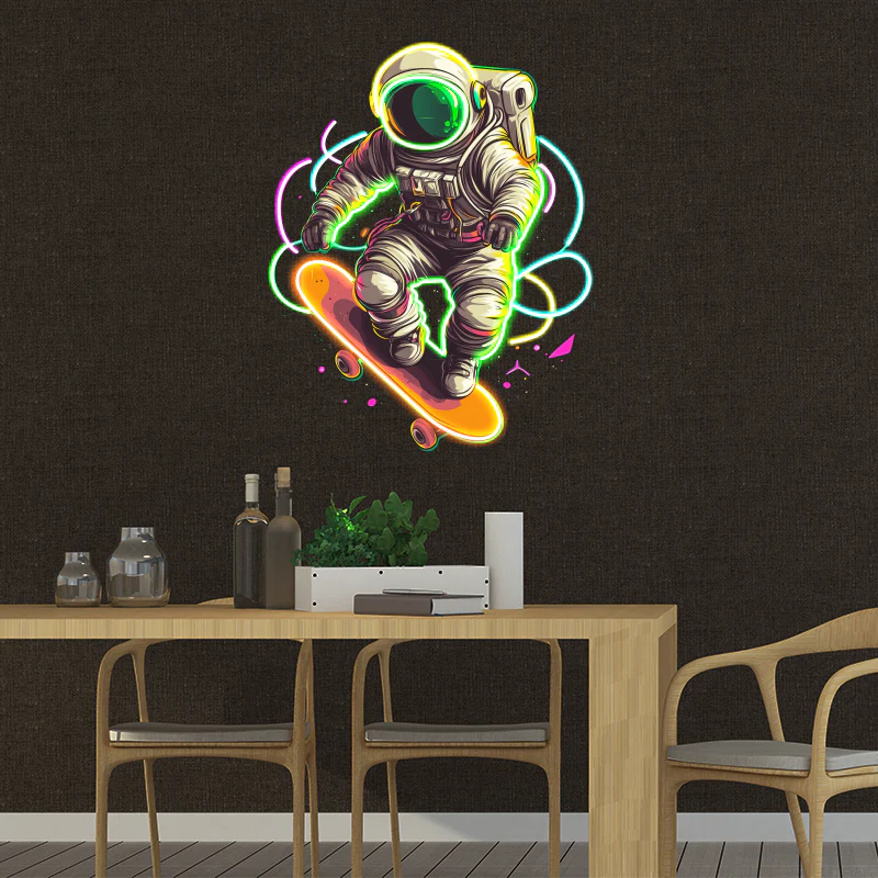 Astronaut Skateboard Premium Neon Wall Art – Space Neon Decor for Gaming Rooms & Modern Interiors