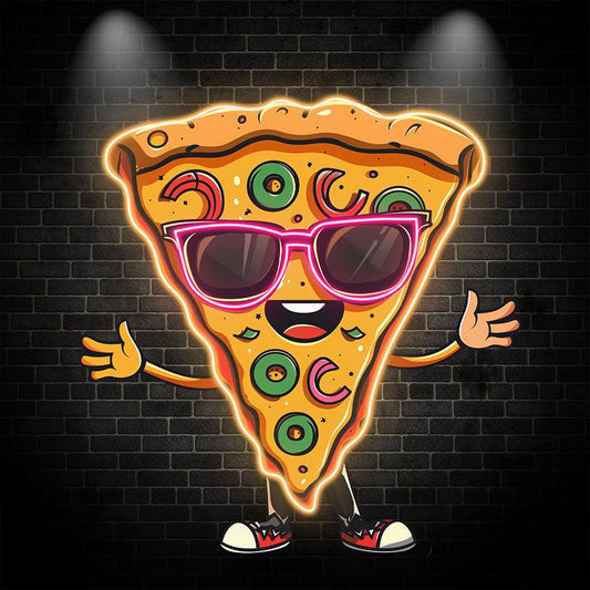 Pizza Slice LED Neon Sign with Sunglasses for Restaurants, Pizzerias & Game Rooms