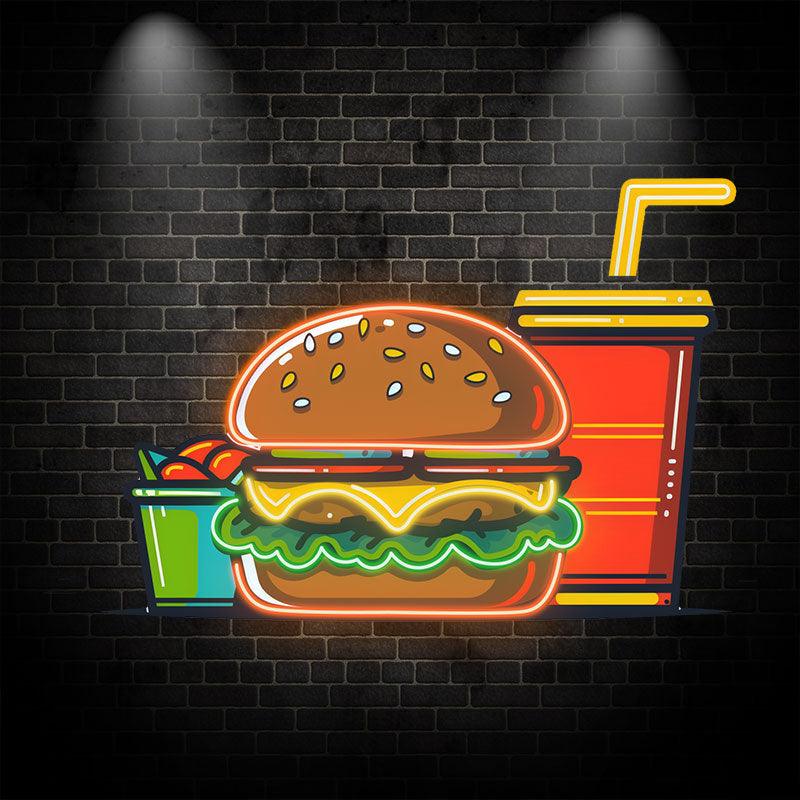 Burger & Fries LED Neon Sign - Creative Catering Decoration Lights | Home, Restaurant, Party Favors