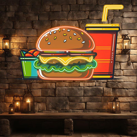 Burger & Fries LED Neon Sign - Creative Catering Decoration Lights | Home, Restaurant, Party Favors