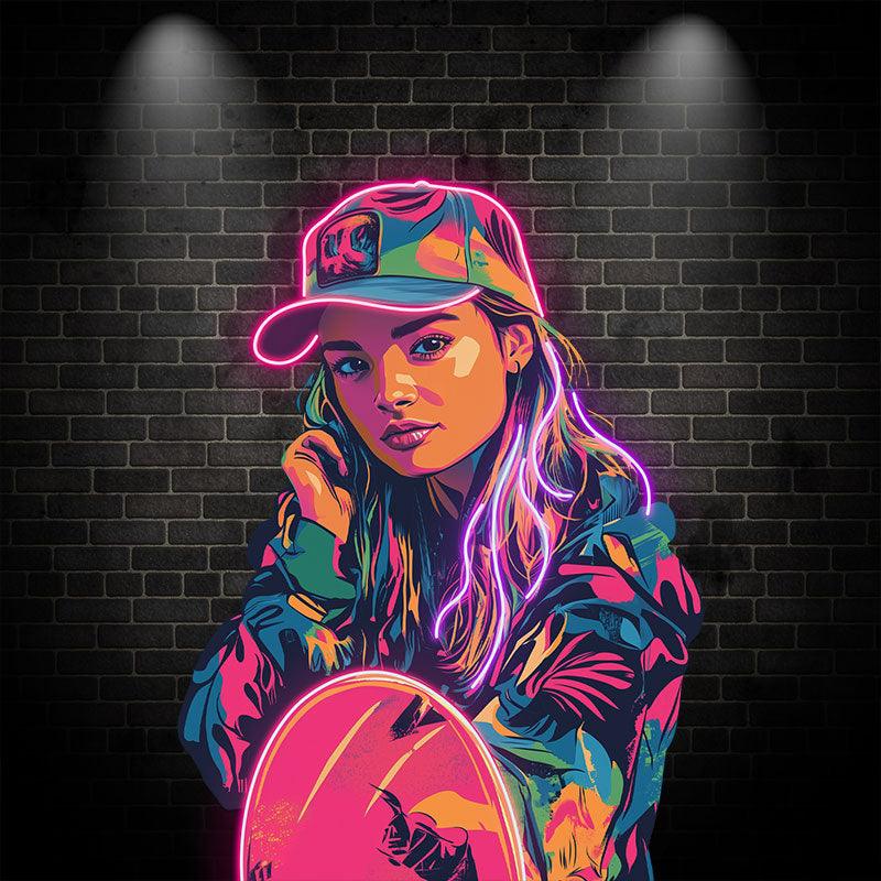 Portrait Girl Wall Art – Modern Street Art LED Neon Decor for Living Rooms & Creative Spaces