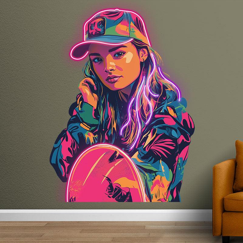Portrait Girl Wall Art – Modern Street Art LED Neon Decor for Living Rooms & Creative Spaces