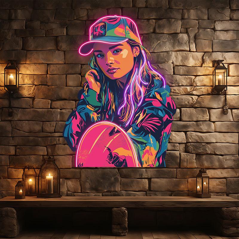 Portrait Girl Wall Art – Modern Street Art LED Neon Decor for Living Rooms & Creative Spaces