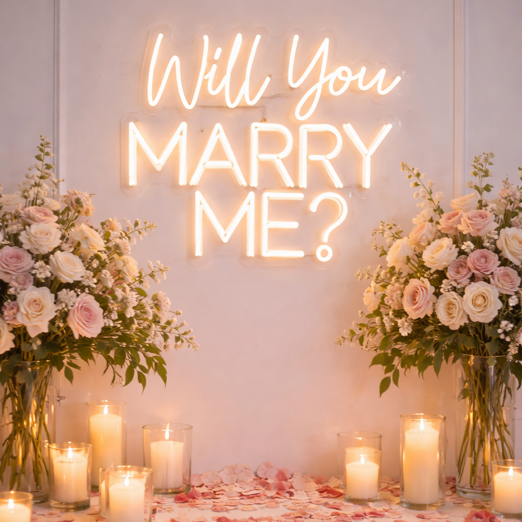 Will You Marry Me? Neon Sign – Romantic Proposal LED Backdrop