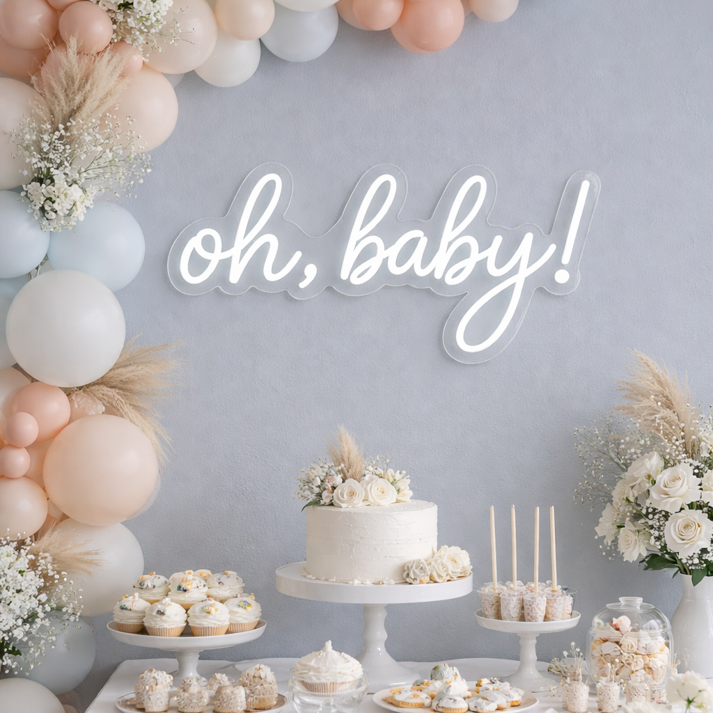 Oh Baby LED Neon Sign Backdrop – Baby Shower & Gender Reveal Party Neon Light Decor