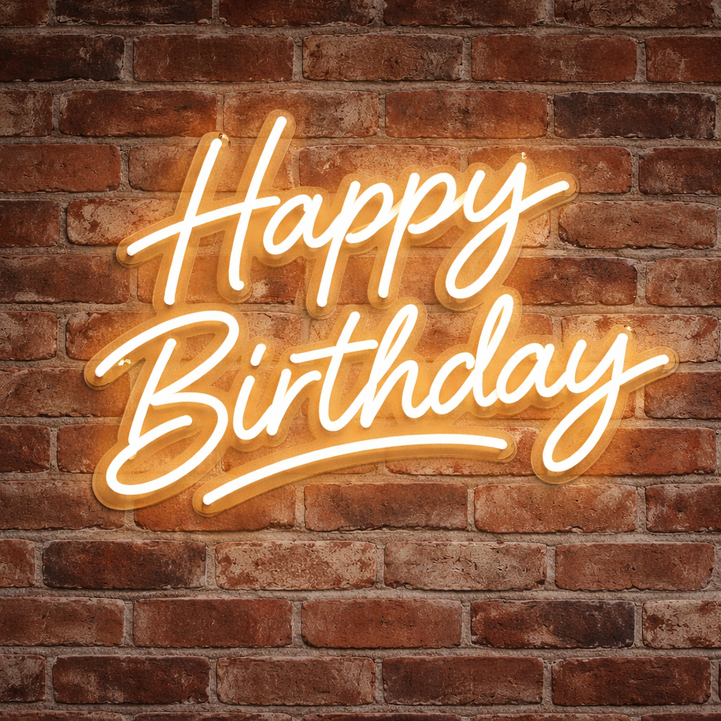 Happy Birthday LED Neon Sign – Warm White Glow Party Backdrop