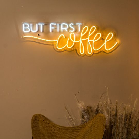 But First, Coffee LED Neon Sign – Warm White & Golden Glow Café Wall Decor