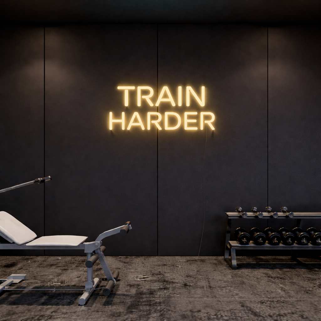 Train Harder Neon Sign – Motivational Gym & Studio Wall Decor