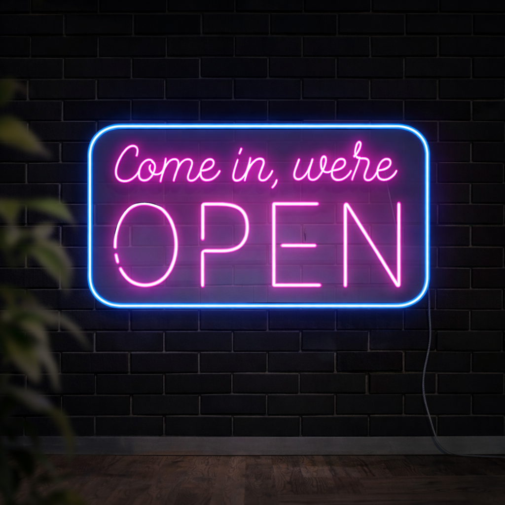 Come In, We’re OPEN Neon Sign – Modern Reception & Storefront LED Light