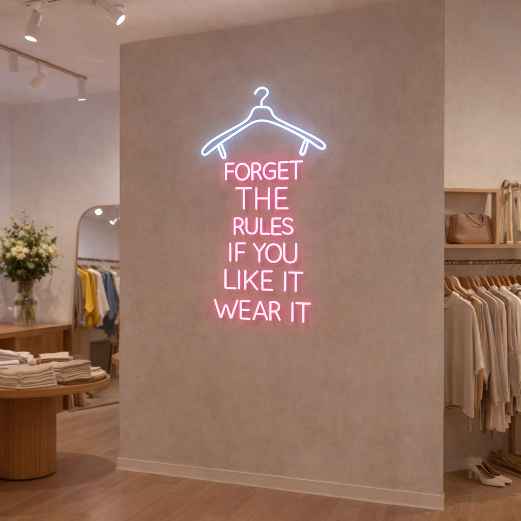 “Forget the Rules, If You Like It Wear It” Neon Sign – Boutique & Fashion Store Neon Sign Decor