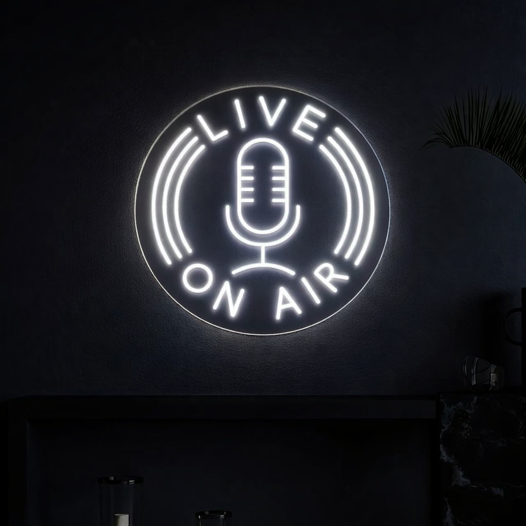 Live On Air & Microphone Neon Sign - Gaming Studio, Podcast Sign, Content Creator Sign
