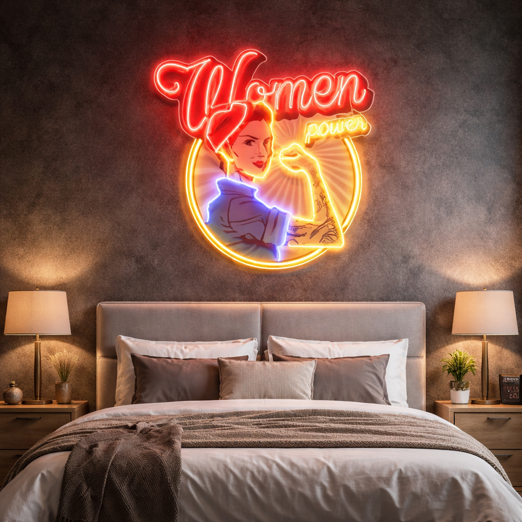 Women Power Premium Artwork Neon Wall Art – UV Print Empowerment Neon Decor for Modern Spaces