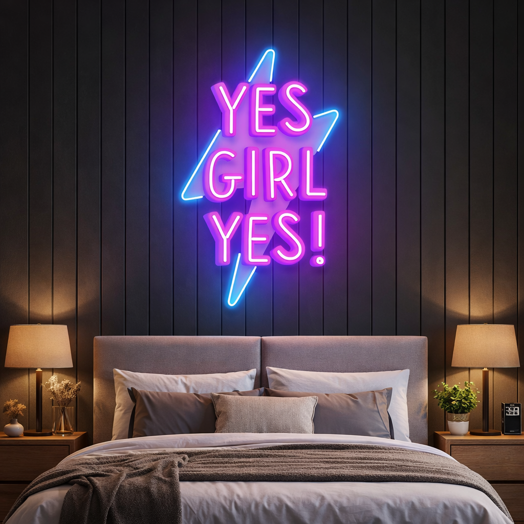 Yes Girl Yes Premium Neon Wall Art – Empowering Neon Quote Decor for Bedrooms & Creative Spaces