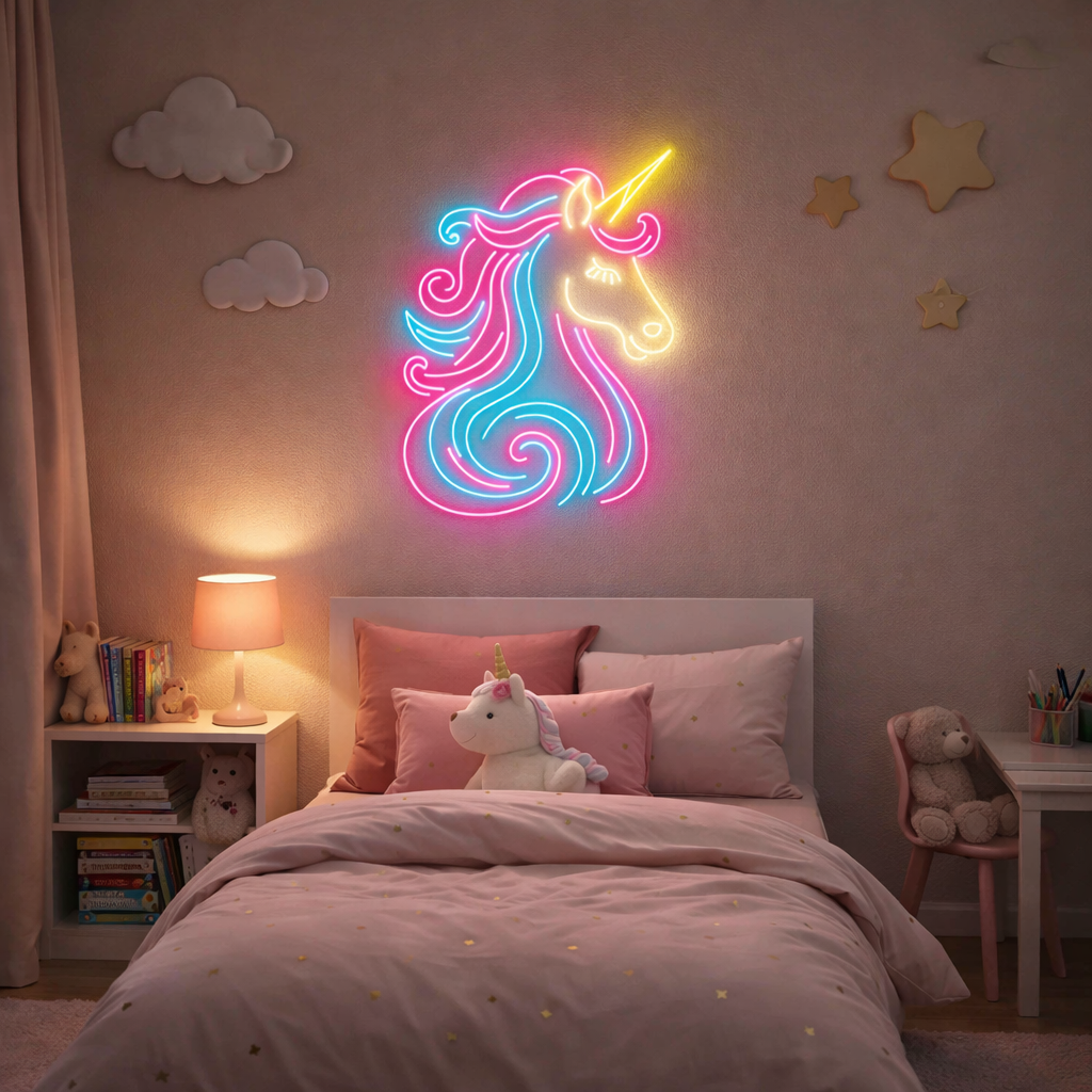 Rainbow Unicorn LED Neon Sign for Kids’ Rooms – Soft Glow Wall Decor for Nurseries & Playrooms
