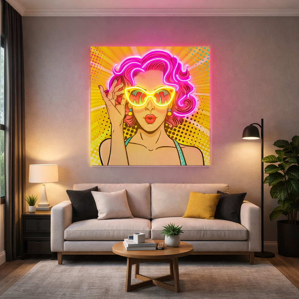 UV Print Pop Art Woman LED Neon Wall Art – Retro Neon Decor for Living Rooms & Creative Spaces