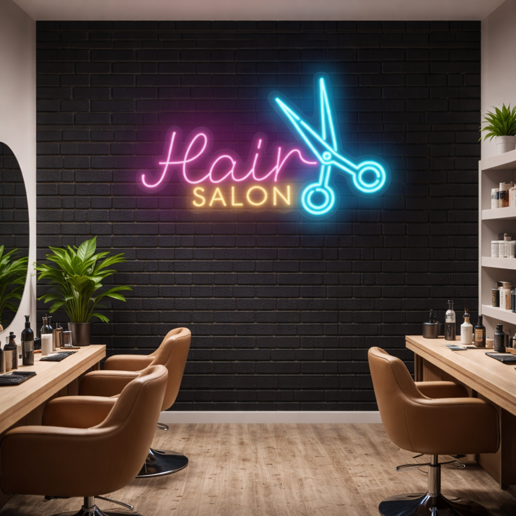 Hair Salon with Scissors LED Neon Sign