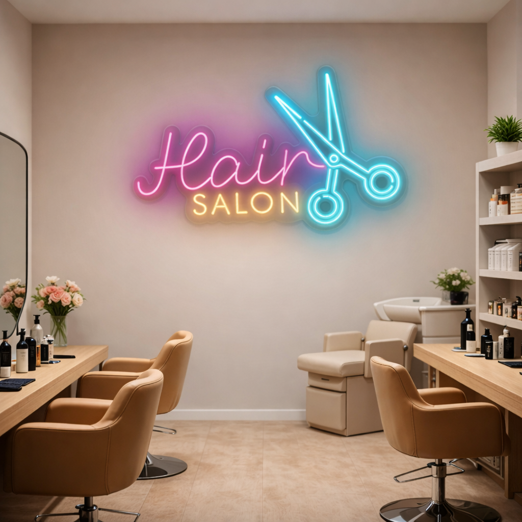 Hair Salon with Scissors LED Neon Sign