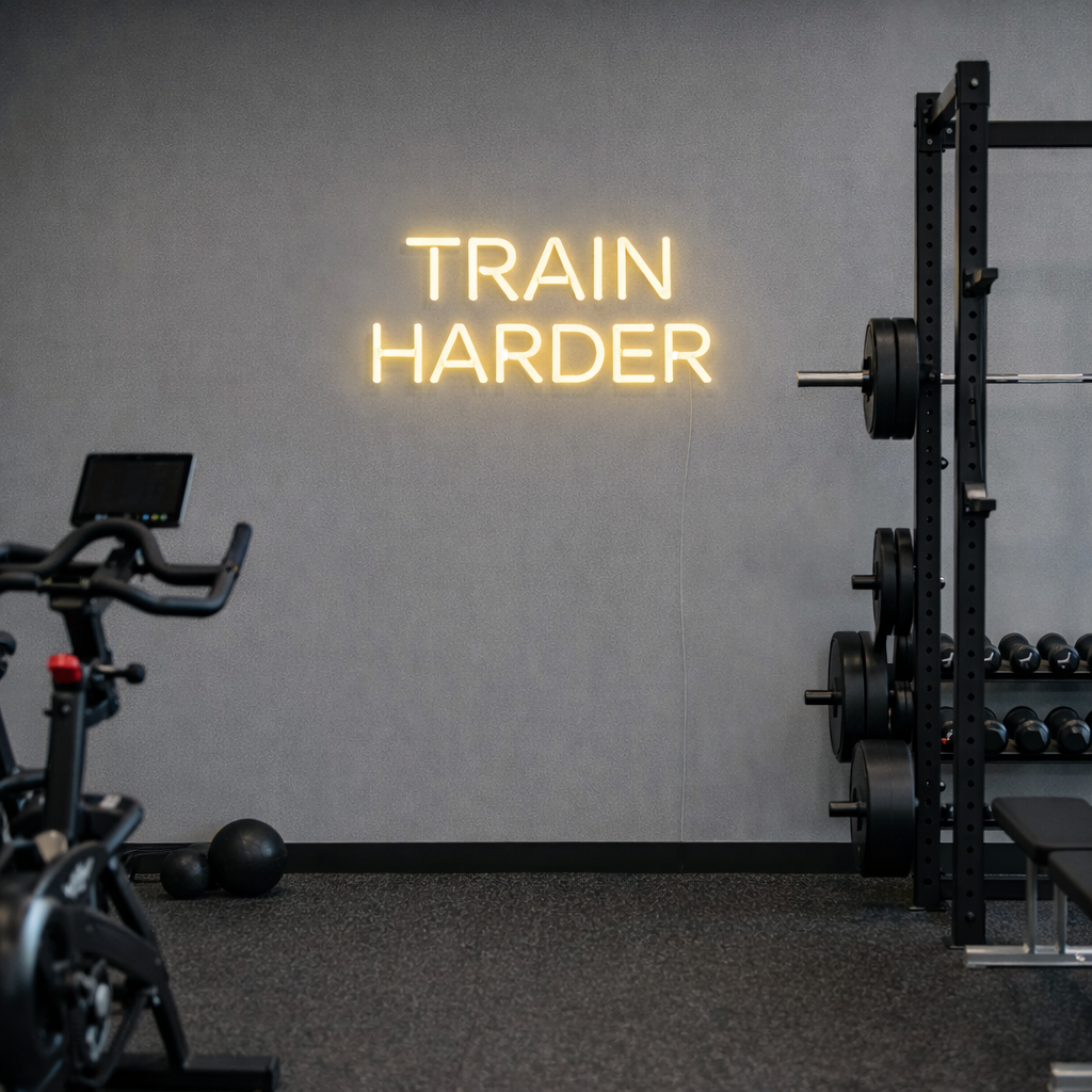 Train Harder Neon Sign – Motivational Gym & Studio Wall Decor