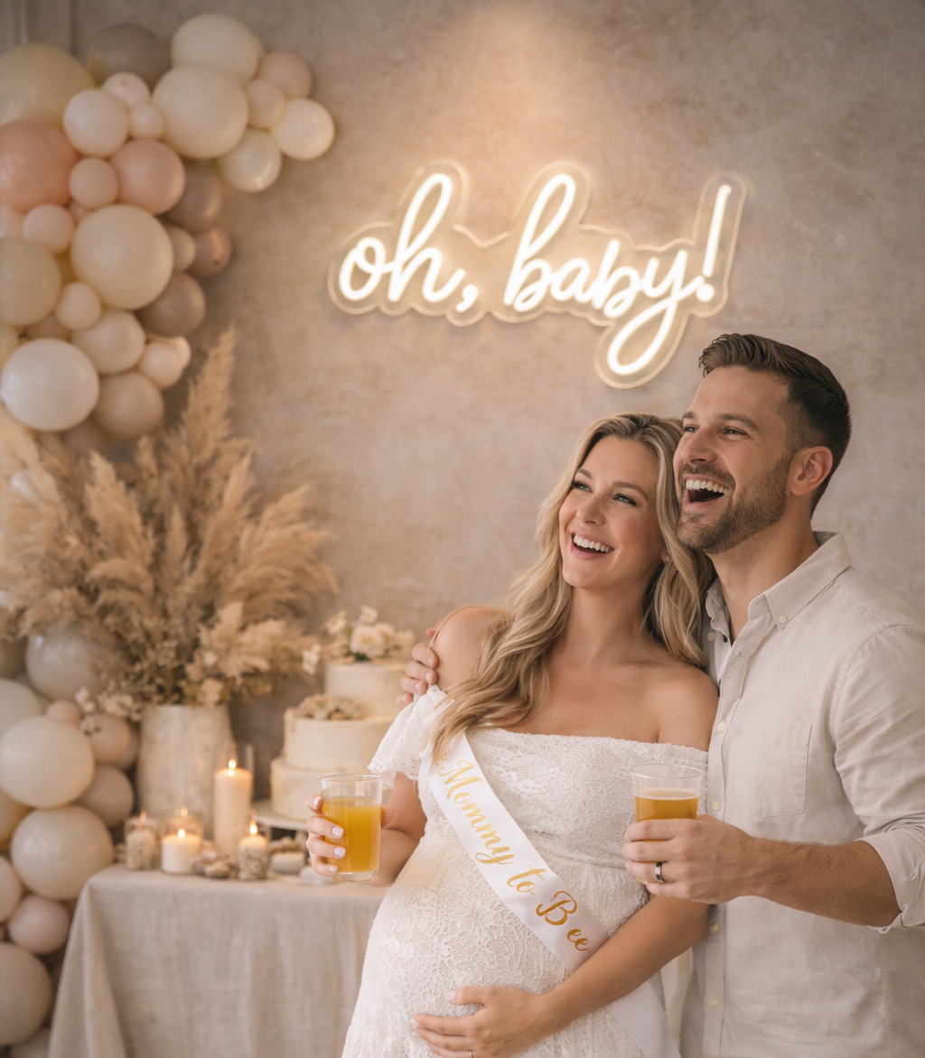 Oh Baby LED Neon Sign Backdrop – Baby Shower & Gender Reveal Party Neon Light Decor