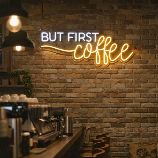 But First, Coffee LED Neon Sign – Warm White & Golden Glow Café Wall Decor
