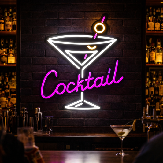 Cocktail Martini LED Neon Sign – Pink & White Bar Wall Light