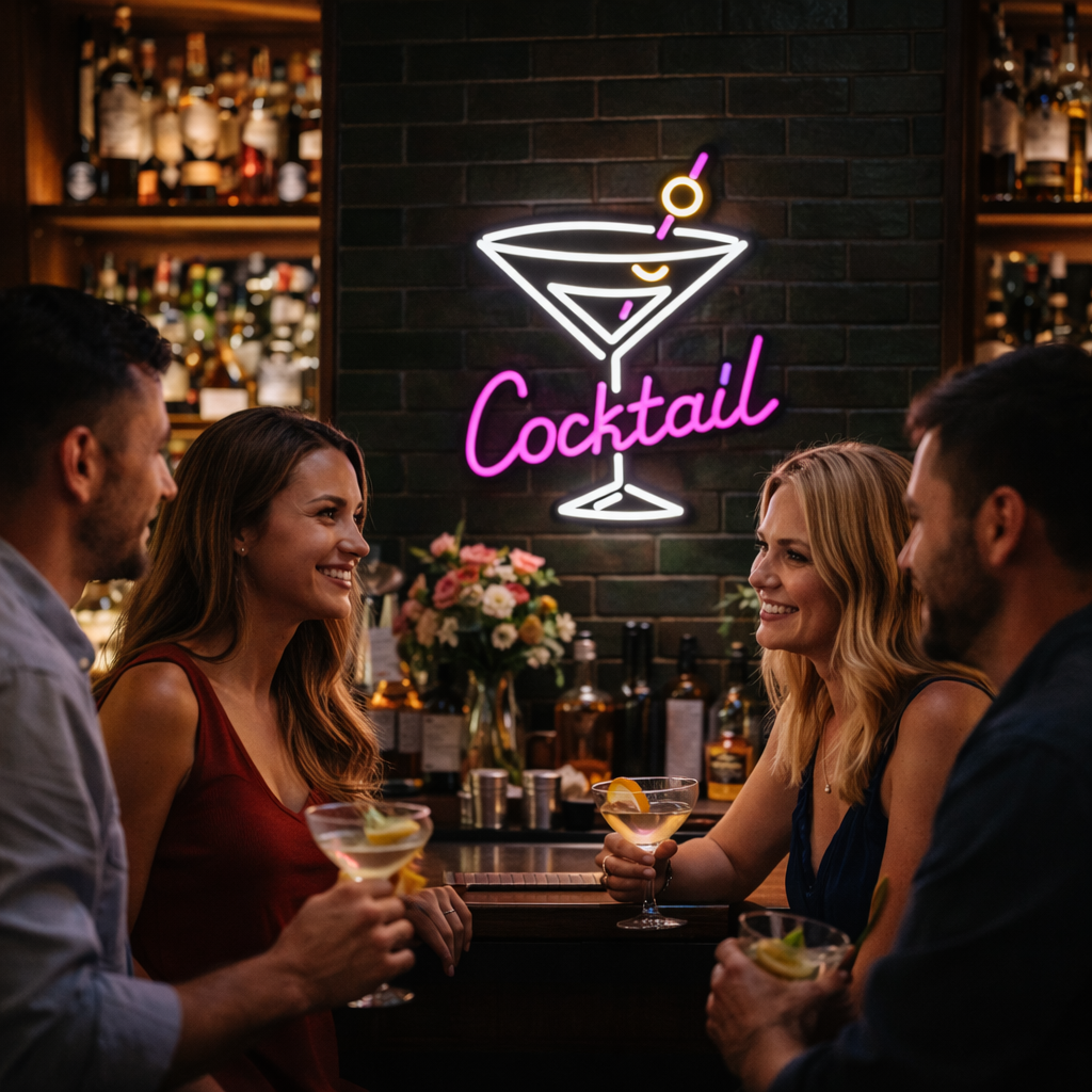 Cocktail Martini LED Neon Sign – Pink & White Bar Wall Light