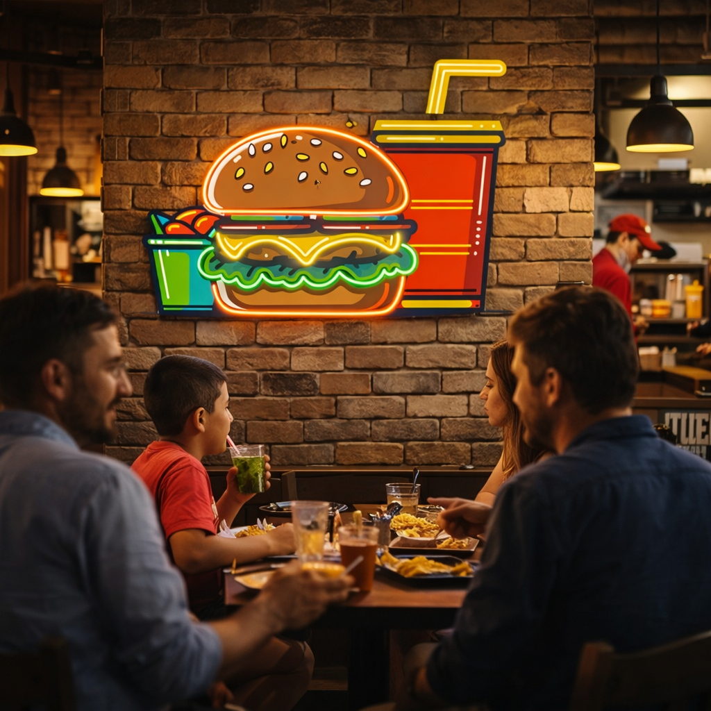 Burger & Fries LED Neon Sign - Creative Catering Decoration Lights | Home, Restaurant, Party Favors