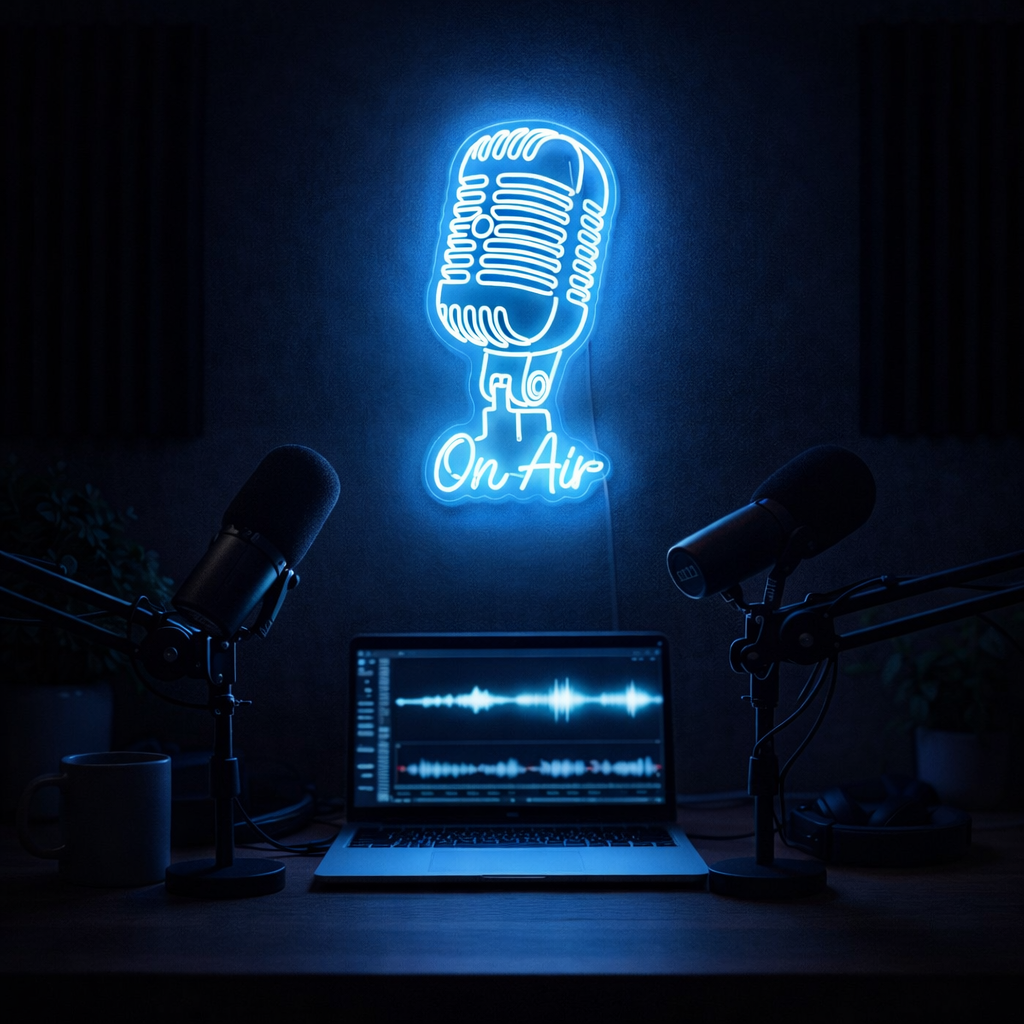On Air & Microphone Neon Sign LED Wall Light For Podcast Studio Decor