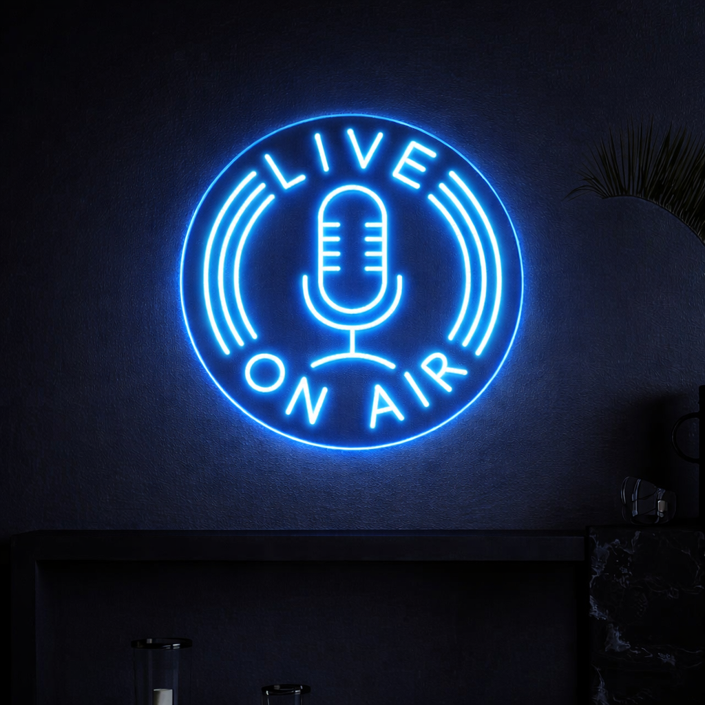 Live On Air & Microphone Neon Sign - Gaming Studio, Podcast Sign, Content Creator Sign