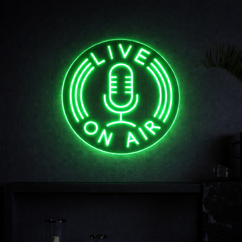 Live On Air & Microphone Neon Sign - Gaming Studio, Podcast Sign, Content Creator Sign