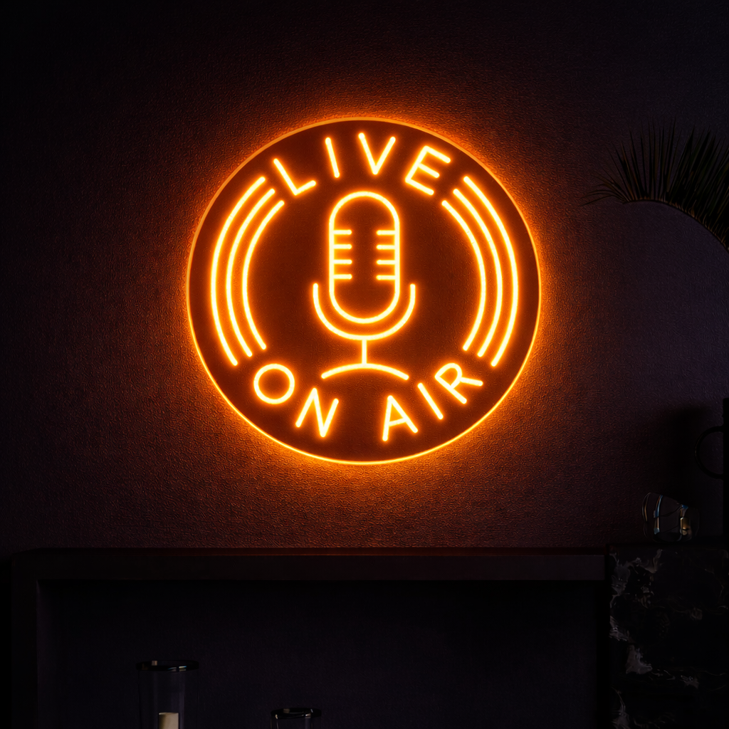 Live On Air & Microphone Neon Sign - Gaming Studio, Podcast Sign, Content Creator Sign