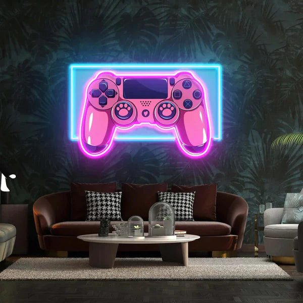 Pink Game Controller LED Neon Sign – RGB Backlit Acrylic Wall Art for Gaming Room