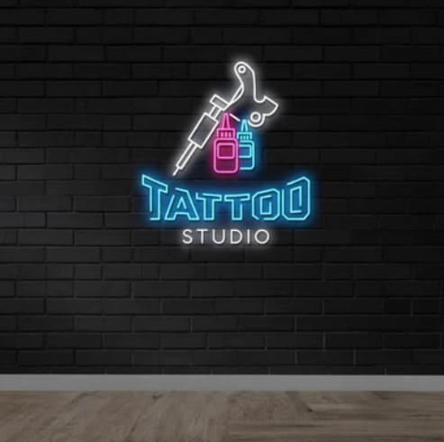 Tattoo Studio with Machine & Ink Bottles LED Neon Sign