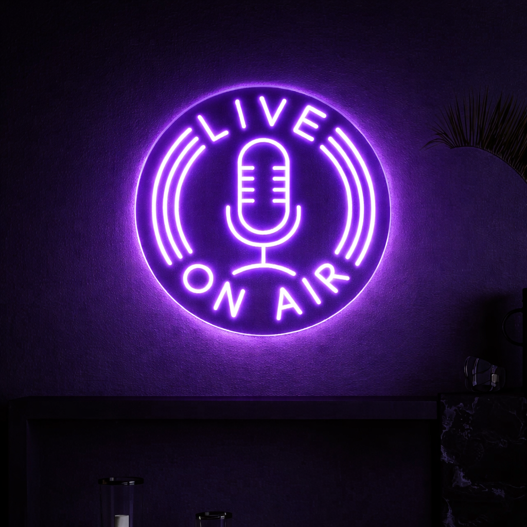 Live On Air & Microphone Neon Sign - Gaming Studio, Podcast Sign, Content Creator Sign