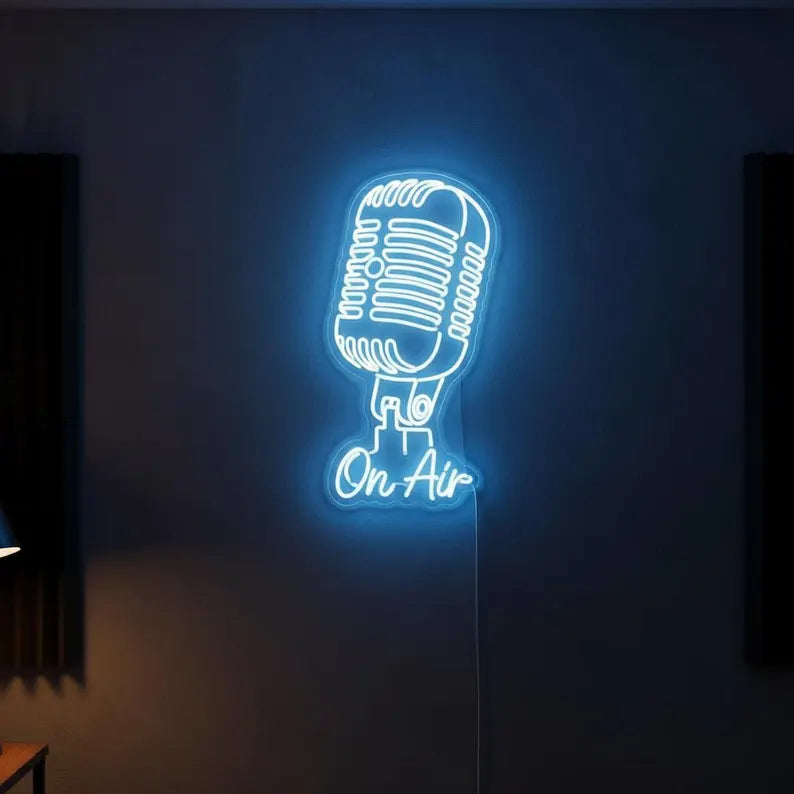 On Air & Microphone Neon Sign LED Wall Light For Podcast Studio Decor