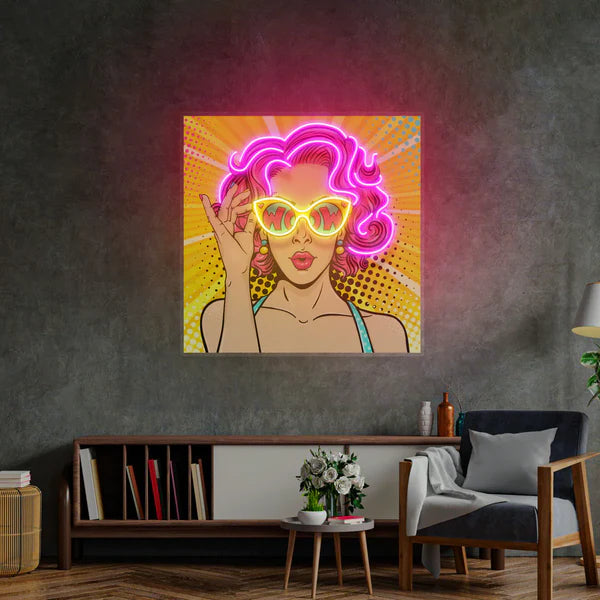 UV Print Pop Art Woman LED Neon Wall Art – Retro Neon Decor for Living Rooms & Creative Spaces