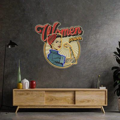 Women Power Premium Artwork Neon Wall Art – UV Print Empowerment Neon Decor for Modern Spaces